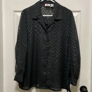 ALIA | Petites |Sheer |Chevron |PullOver| Collared|Blouse w Built in Cami|Size L